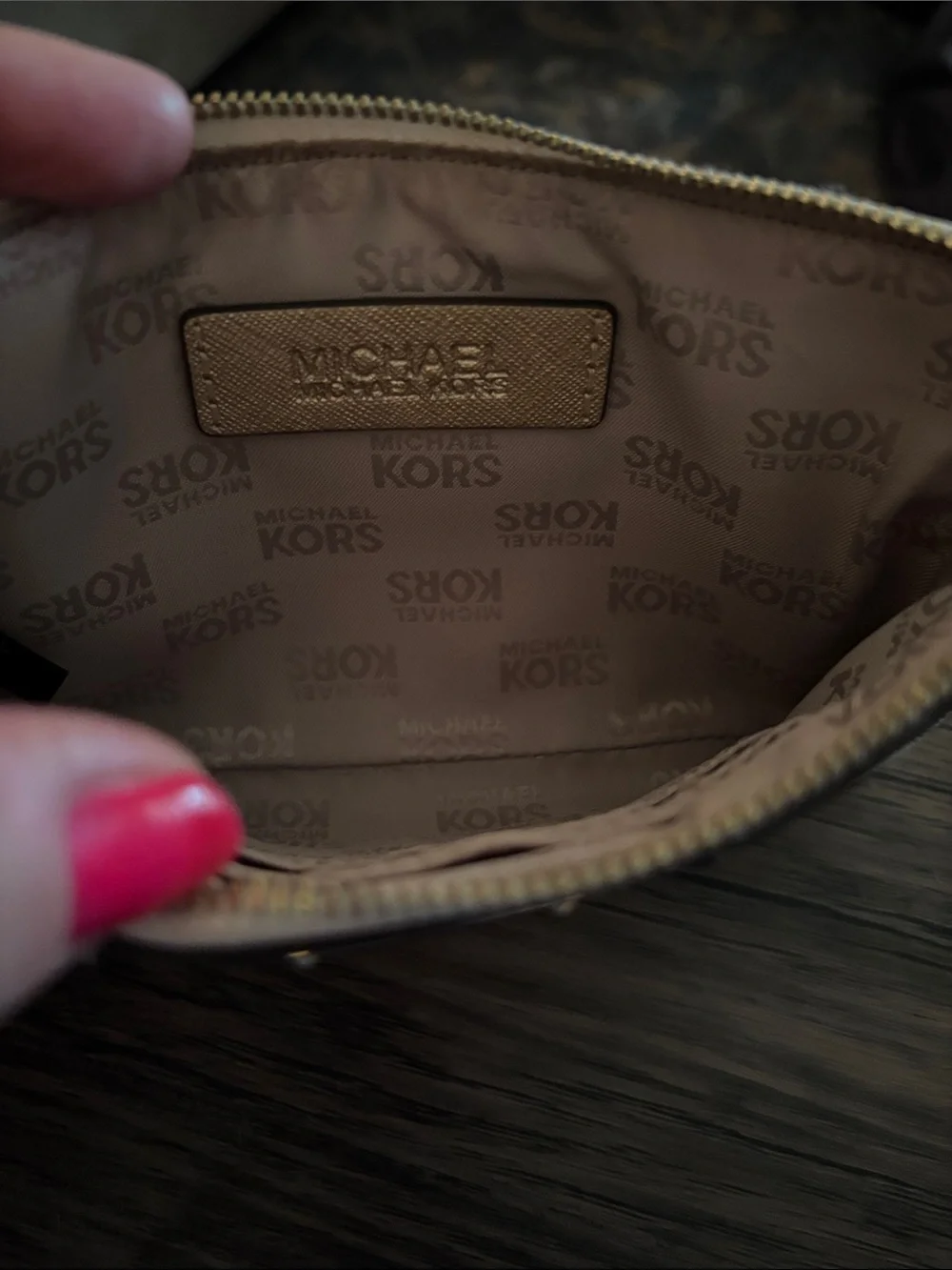 Michael Kors Jet Set Beige and Gold MK Logo Wristlet